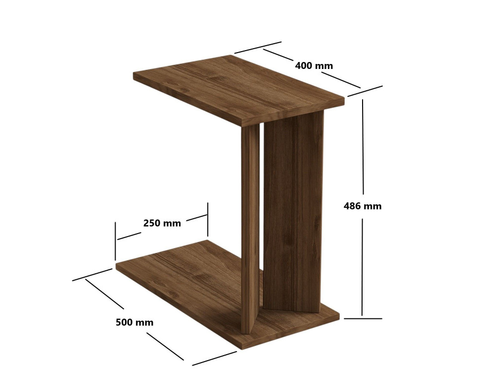 Tavolino in legno "Lun" - 25 x 50 x 48 cm - Marrone