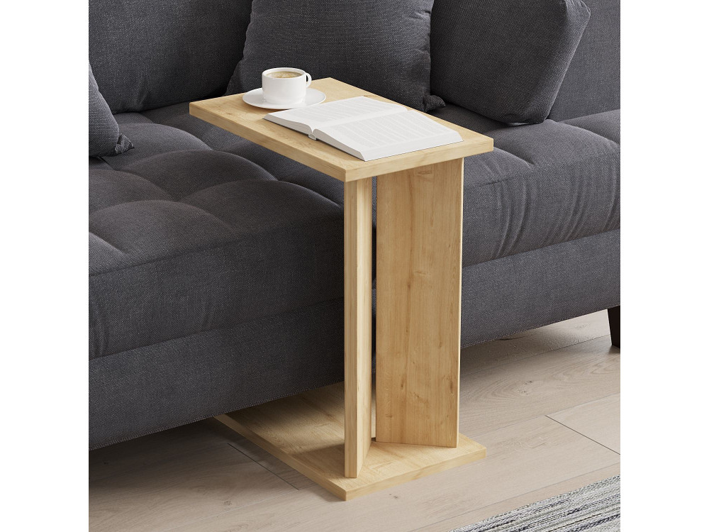 Tavolino in legno "Lun" - 25 x 50 x 48 cm - Beige
