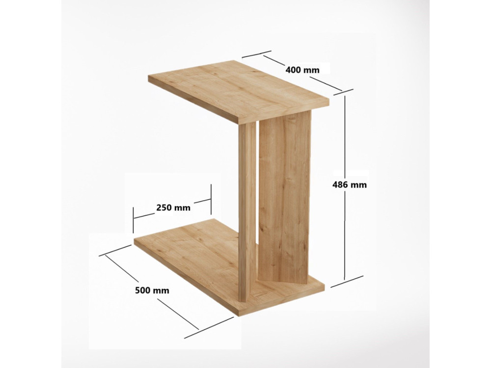 Tavolino in legno "Lun" - 25 x 50 x 48 cm - Beige