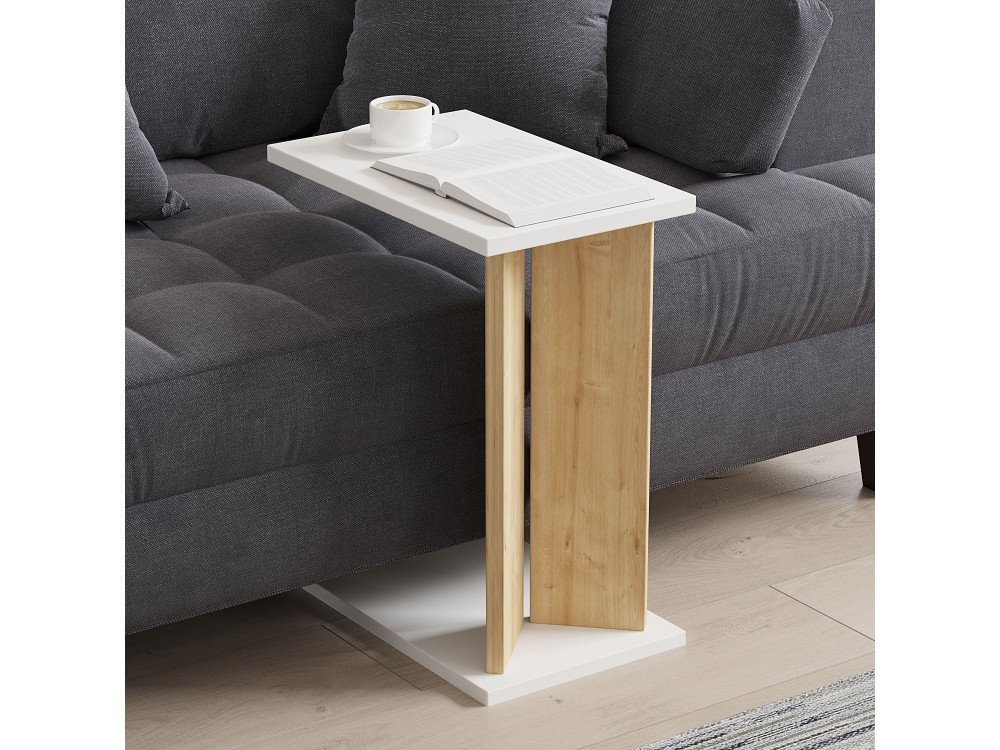 Tavolino in legno "Lun" - 25 x 50 x 48 cm - Beige