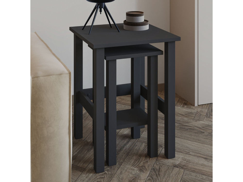 Set di 2 tavolini in legno "Gina 2" - 45 x 45 x 60 cm - Grigio antracite