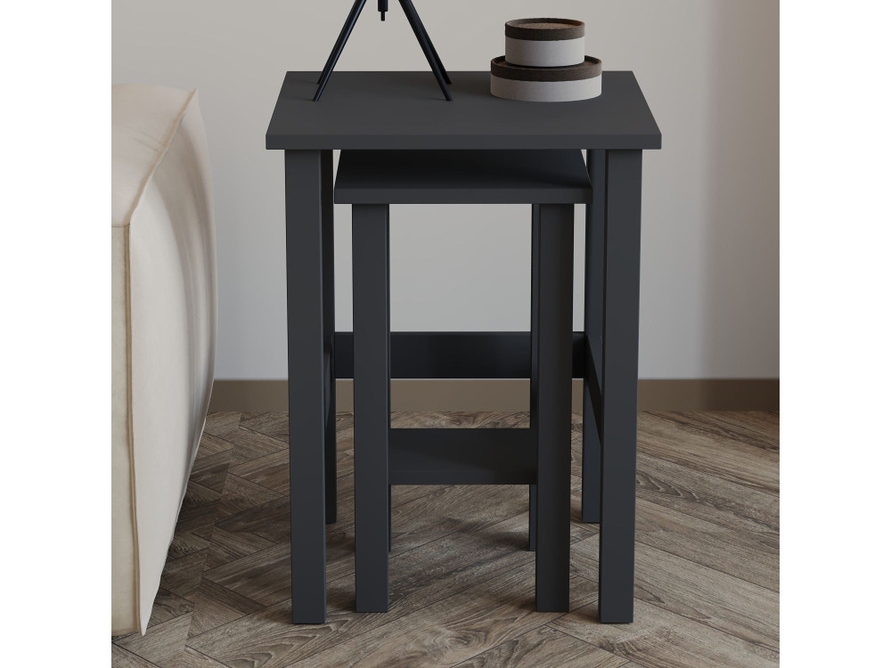 Set di 2 tavolini in legno "Gina 2" - 45 x 45 x 60 cm - Grigio antracite