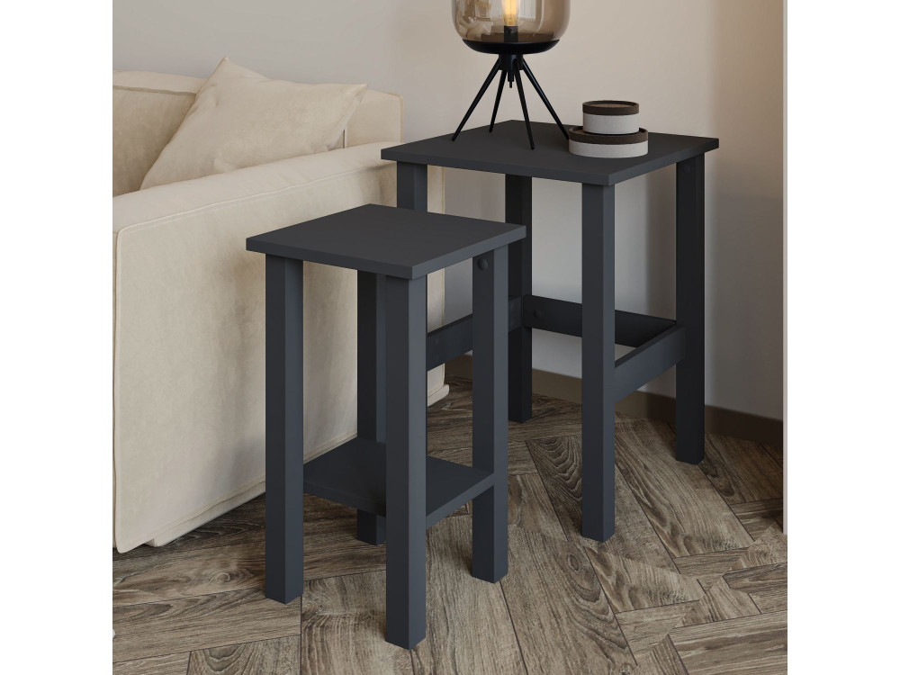 Set di 2 tavolini in legno "Gina 2" - 45 x 45 x 60 cm - Grigio antracite