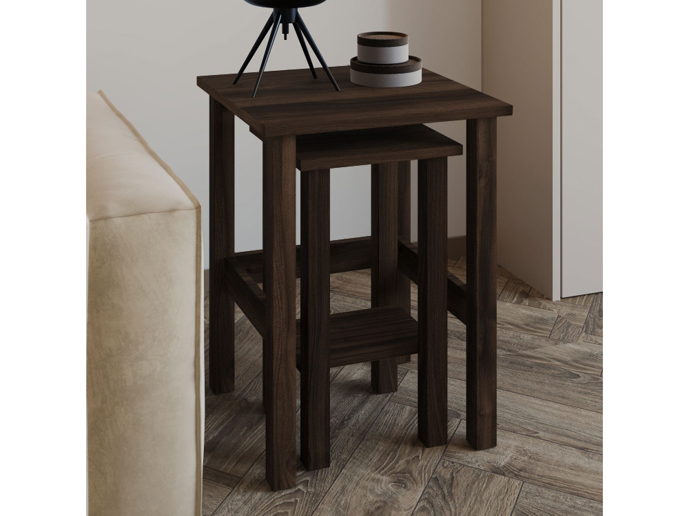 Set di 2 tavolini in legno "Gina 2" - 45 x 45 x 60 cm - Marrone