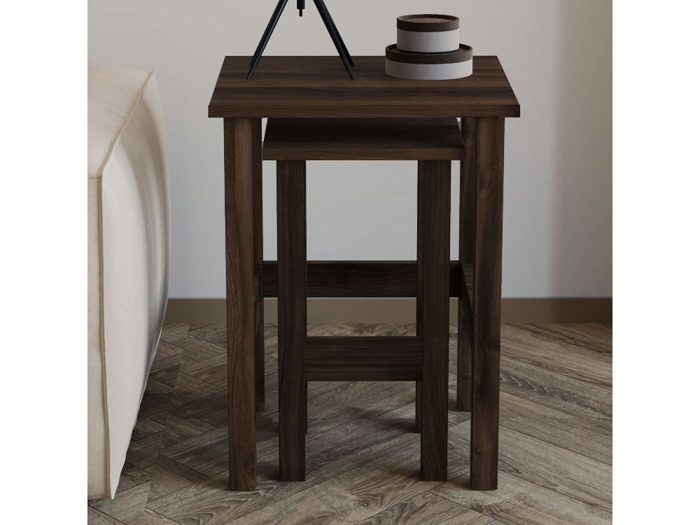 Set di 2 tavolini in legno "Gina 2" - 45 x 45 x 60 cm - Marrone