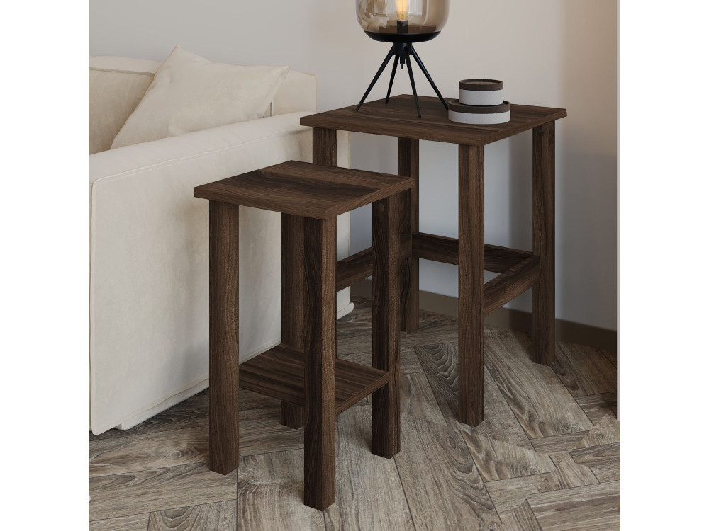 Set di 2 tavolini in legno "Gina 2" - 45 x 45 x 60 cm - Marrone