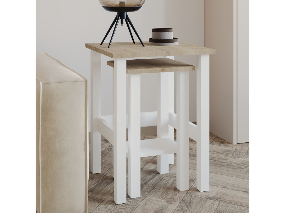 Set di 2 tavolini in legno "Gina 2" - 45 x 45 x 60 cm - Beige