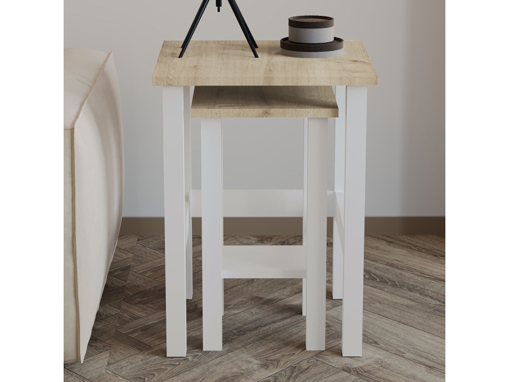 Set di 2 tavolini in legno "Gina 2" - 45 x 45 x 60 cm - Beige