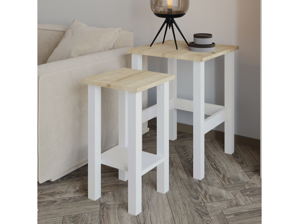 Set di 2 tavolini in legno "Gina 2" - 45 x 45 x 60 cm - Beige
