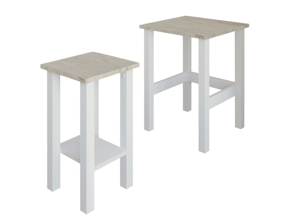 Set di 2 tavolini "Gina 2" in legno - 45 x 45 x 60 cm - Bianco