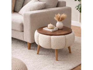 Tavolino in legno "Papatya" - 45 x 45 x 44 cm - Crema
