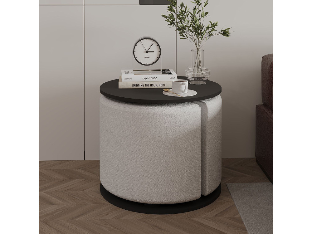 Tavolino "Vexana" con poggiapiedi in legno - 43 x 43 x 47 cm - Grigio antracite
