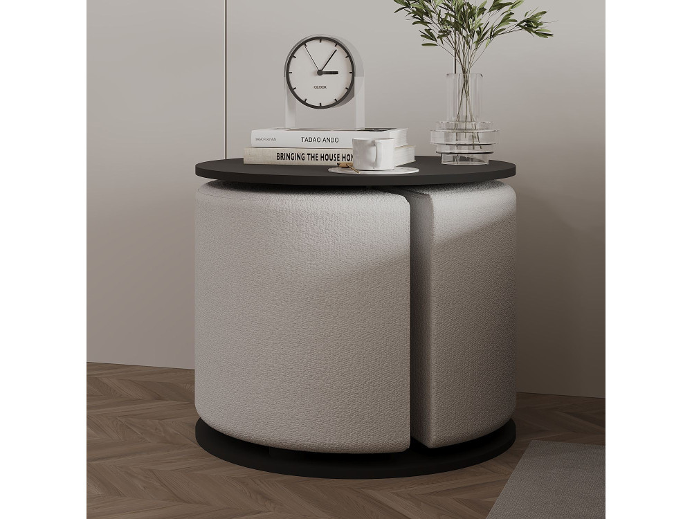 Tavolino "Vexana" con poggiapiedi in legno - 43 x 43 x 47 cm - Grigio antracite