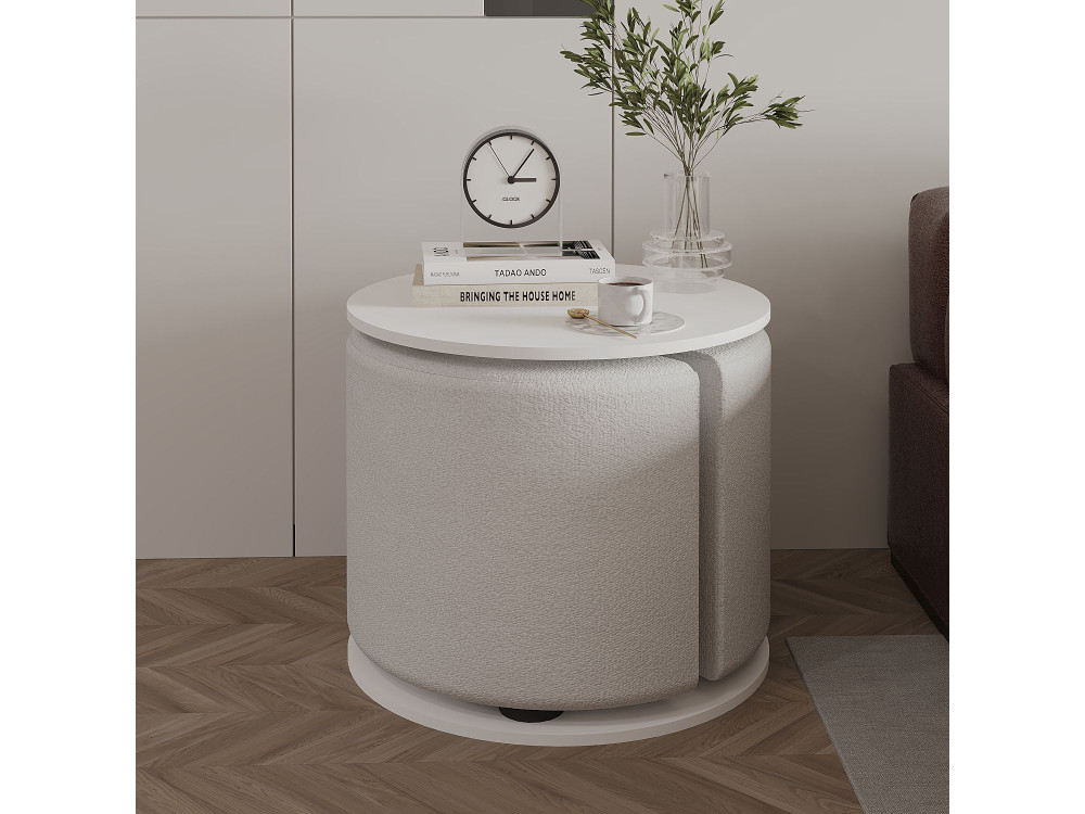 Tavolino "Vexana" con poggiapiedi in legno - 43 x 43 x 47 cm - Bianco