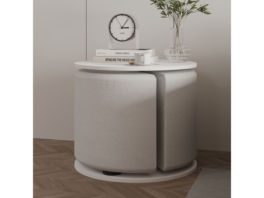 Tavolino "Vexana" con poggiapiedi in legno - 43 x 43 x 47 cm - Bianco