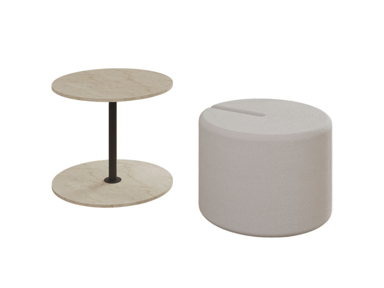 Tavolino "Vexana" con poggiapiedi in legno - 43 x 43 x 47 cm - Travertino