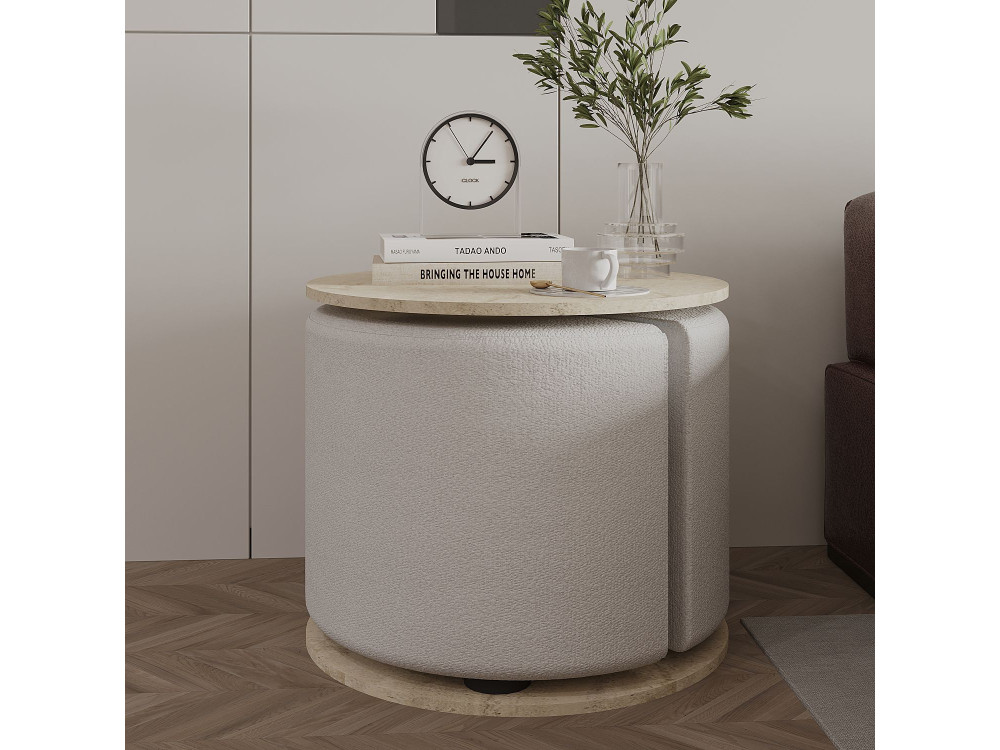Tavolino "Vexana" con poggiapiedi in legno - 43 x 43 x 47 cm - Travertino