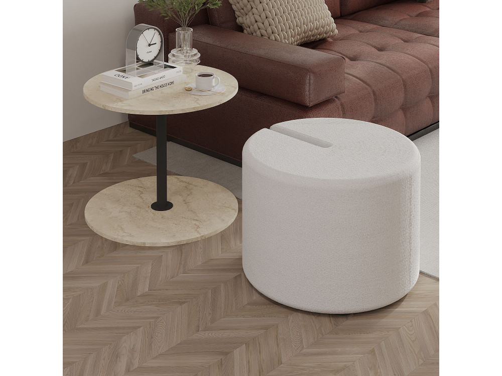 Tavolino "Vexana" con poggiapiedi in legno - 43 x 43 x 47 cm - Travertino