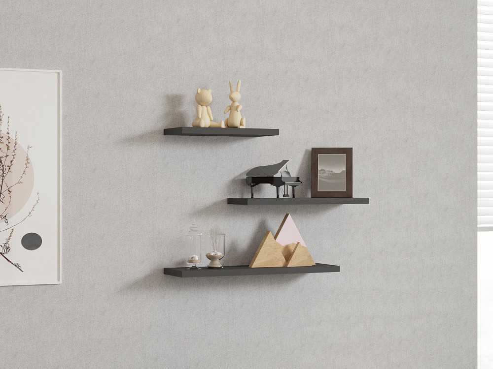 Mensola da parete in legno "Leila" - 50 x 2 x 14 cm - Grigio antracite