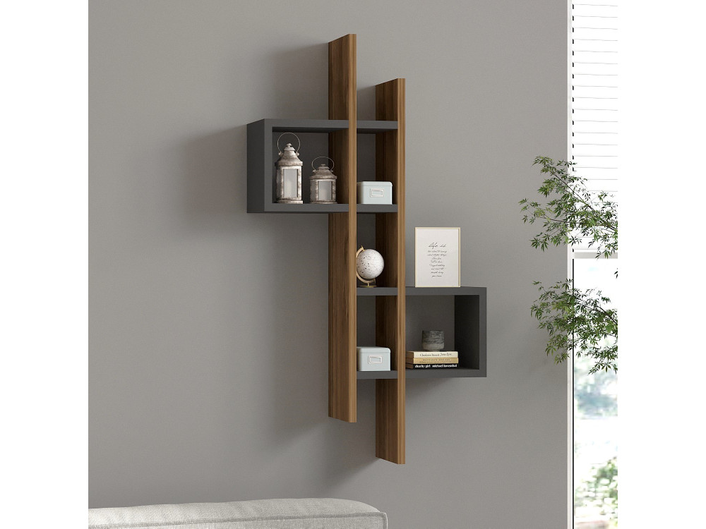 Mensola da parete in legno "Emse" - 53 x 19 x 108 cm - Rovere, Antracite
