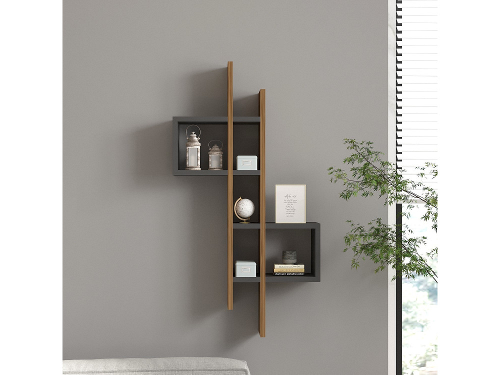 Mensola da parete in legno "Emse" - 53 x 19 x 108 cm - Rovere, Antracite