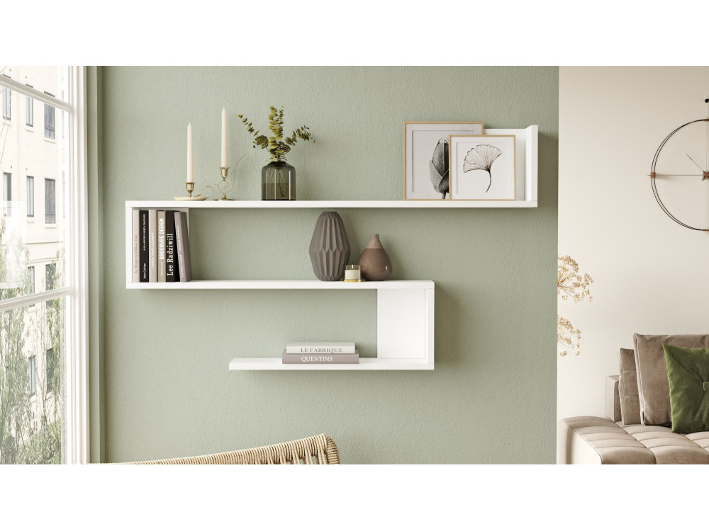 Mensola da parete in legno "WL10" - 120 x 14 x 71 cm - Bianco
