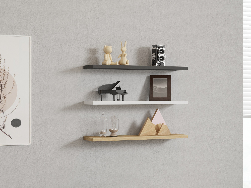 Mensola da parete in legno "Boss" - 60 x 1 x 14 cm - Zaffiro, antracite, bianco