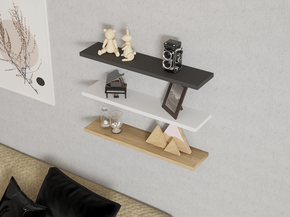 Mensola da parete in legno "Boss" - 60 x 1 x 14 cm - Zaffiro, antracite, bianco