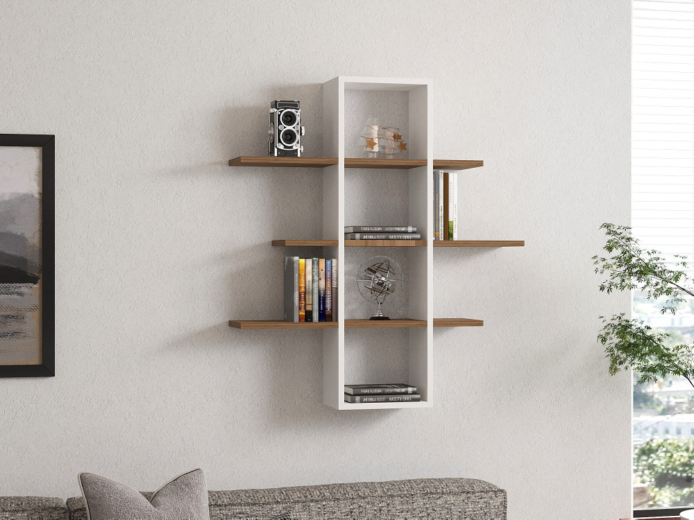 Mensola da parete in legno "Ardo" - 96 x 19 x 101 cm - Noce, Bianco