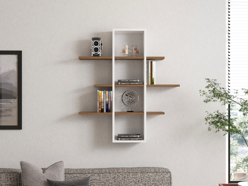 Mensola da parete in legno "Ardo" - 96 x 19 x 101 cm - Noce, Bianco