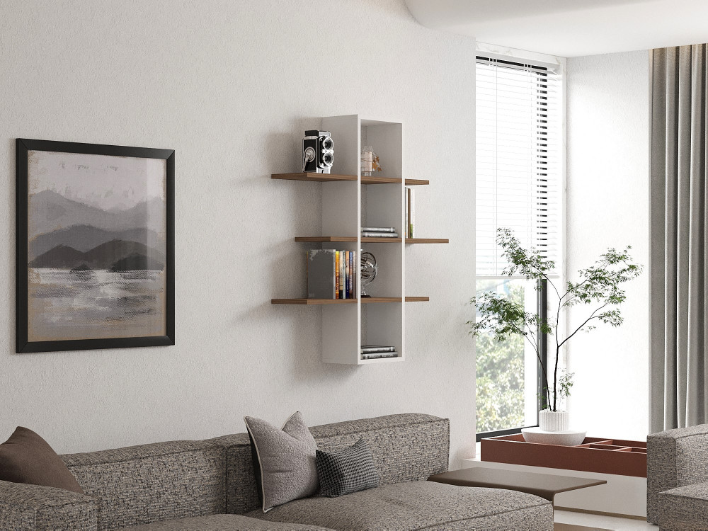 Mensola da parete in legno "Ardo" - 96 x 19 x 101 cm - Noce, Bianco