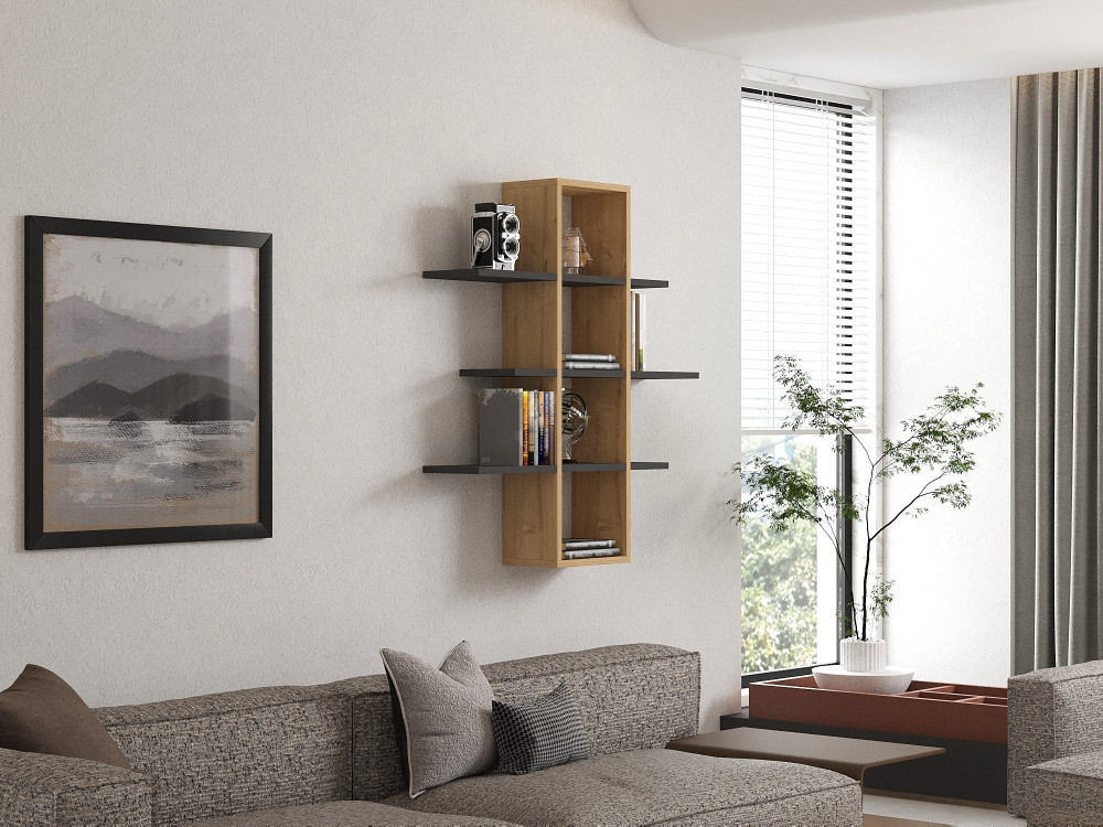 Mensola da parete in legno "Ardo" - 96 x 19 x 101 cm - Saphir, Antracite