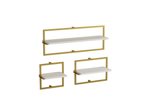 Mensola da parete in legno "Yeso" - 80 x 20 x 30 cm - Bianco, Oro