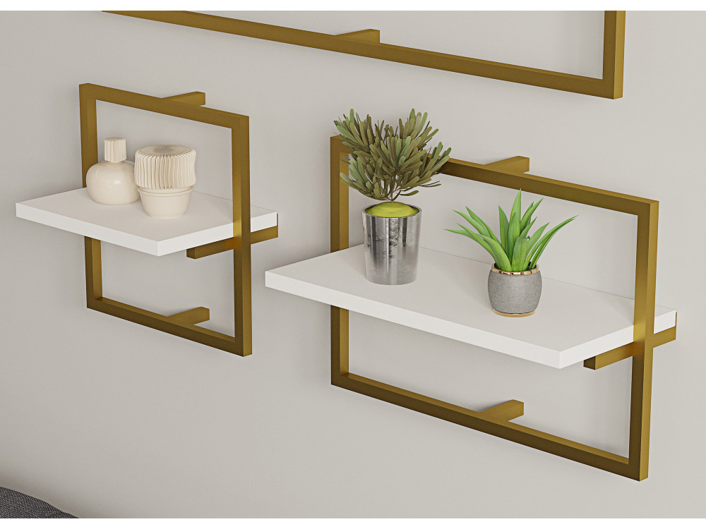 Mensola da parete in legno "Yeso" - 80 x 20 x 30 cm - Bianco, Oro