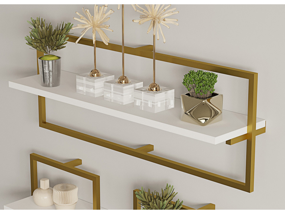 Mensola da parete in legno "Yeso" - 80 x 20 x 30 cm - Bianco, Oro