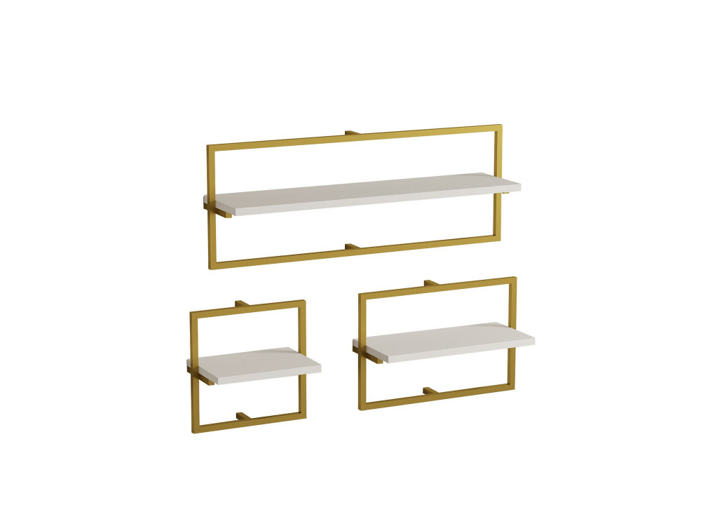 Mensola da parete in legno "Yeso" - 80 x 20 x 30 cm - Bianco, Oro