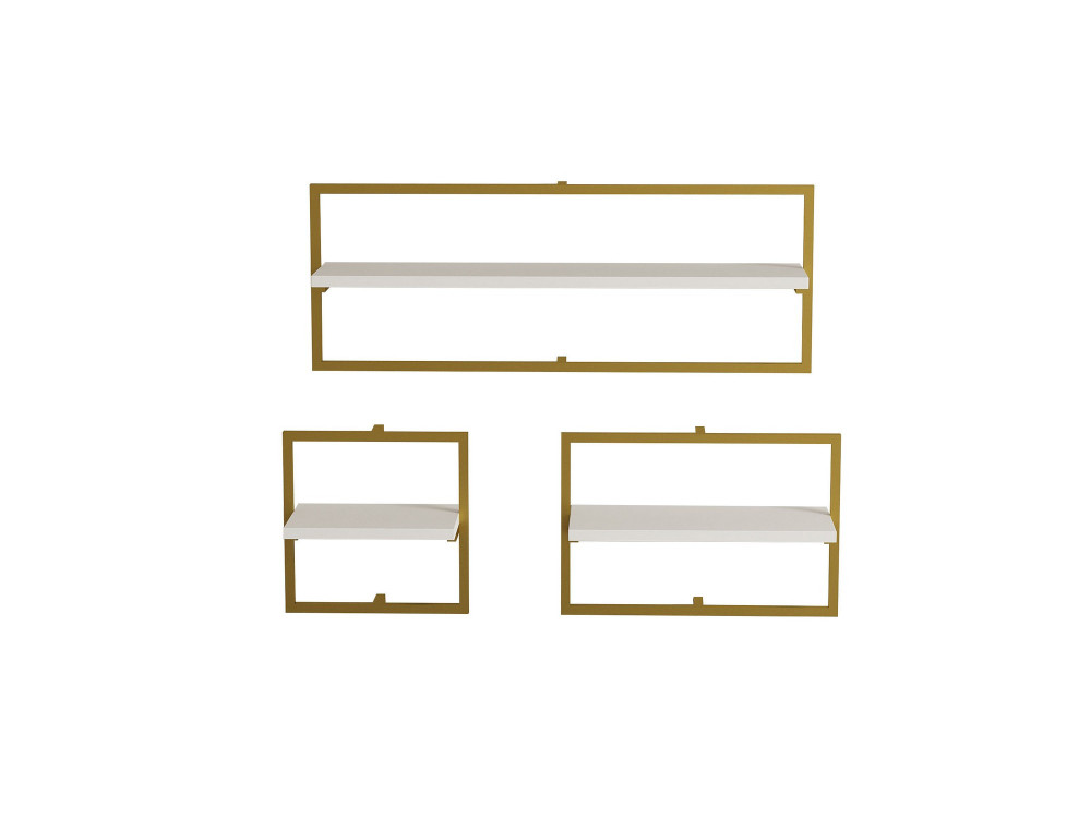 Mensola da parete in legno "Yeso" - 80 x 20 x 30 cm - Bianco, Oro