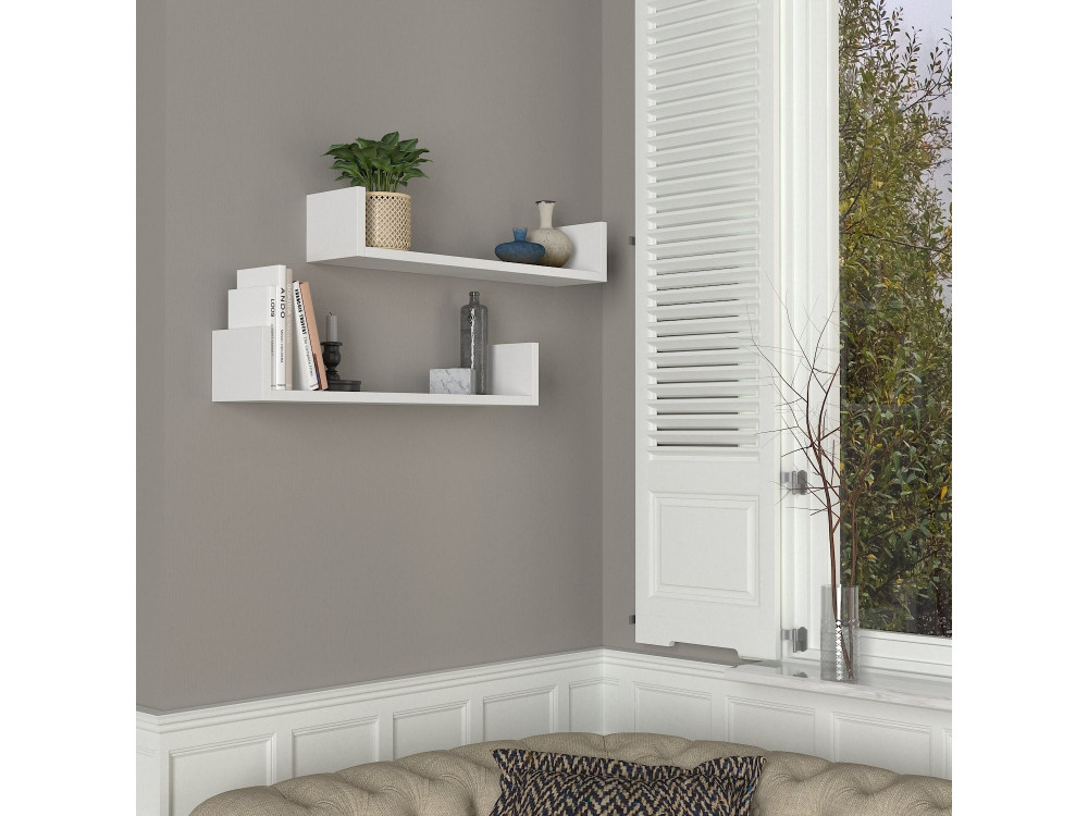 Mensola da parete in legno "Iris" - 63 x 14 x 14 cm - Bianco