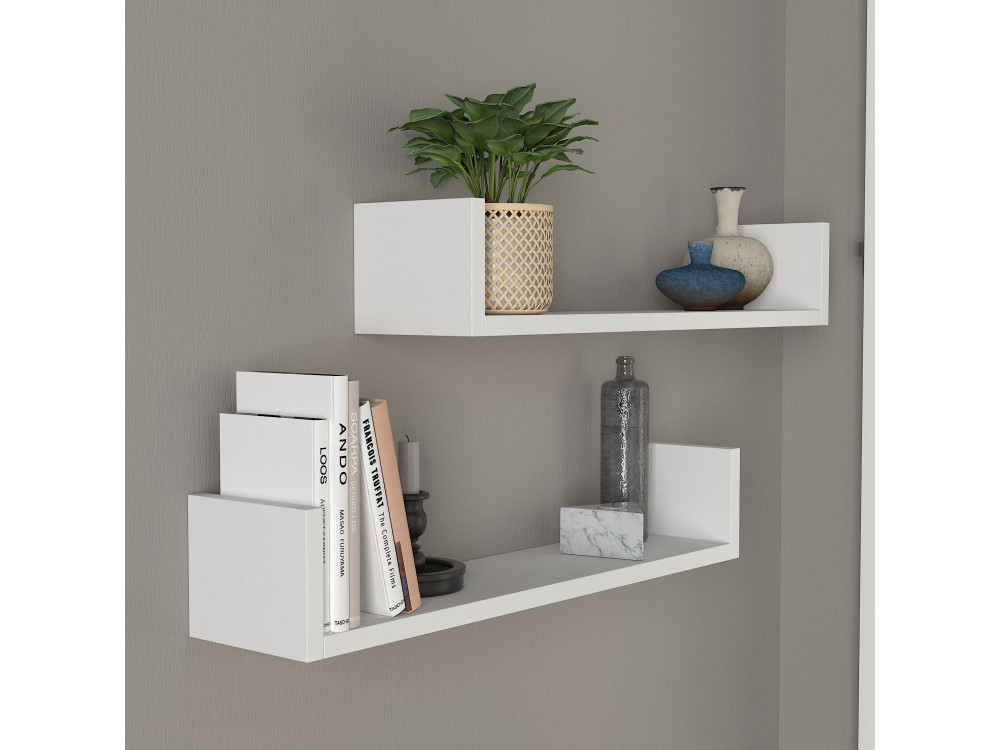 Mensola da parete in legno "Iris" - 63 x 14 x 14 cm - Bianco