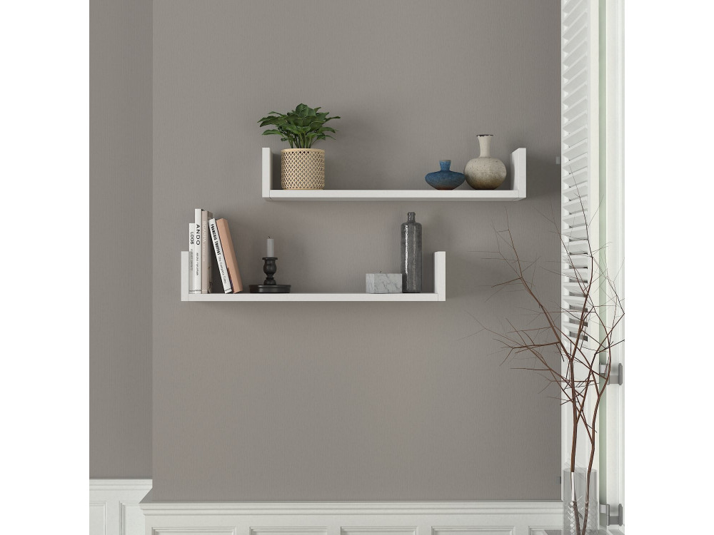 Mensola da parete in legno "Iris" - 63 x 14 x 14 cm - Bianco