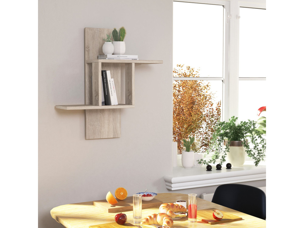 Mensola da parete in legno "Mill" - 64 x 20 x 70 cm - Rovere Sonoma