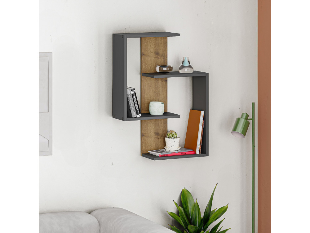 Mensola da parete in legno "Paranoid" - 64 x 22 x 85 cm - AntraciteOak