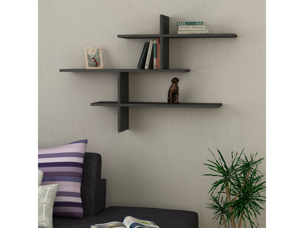 Mensola a muro in legno "Leo" - 123 x 22 x 80 cm - Antracite