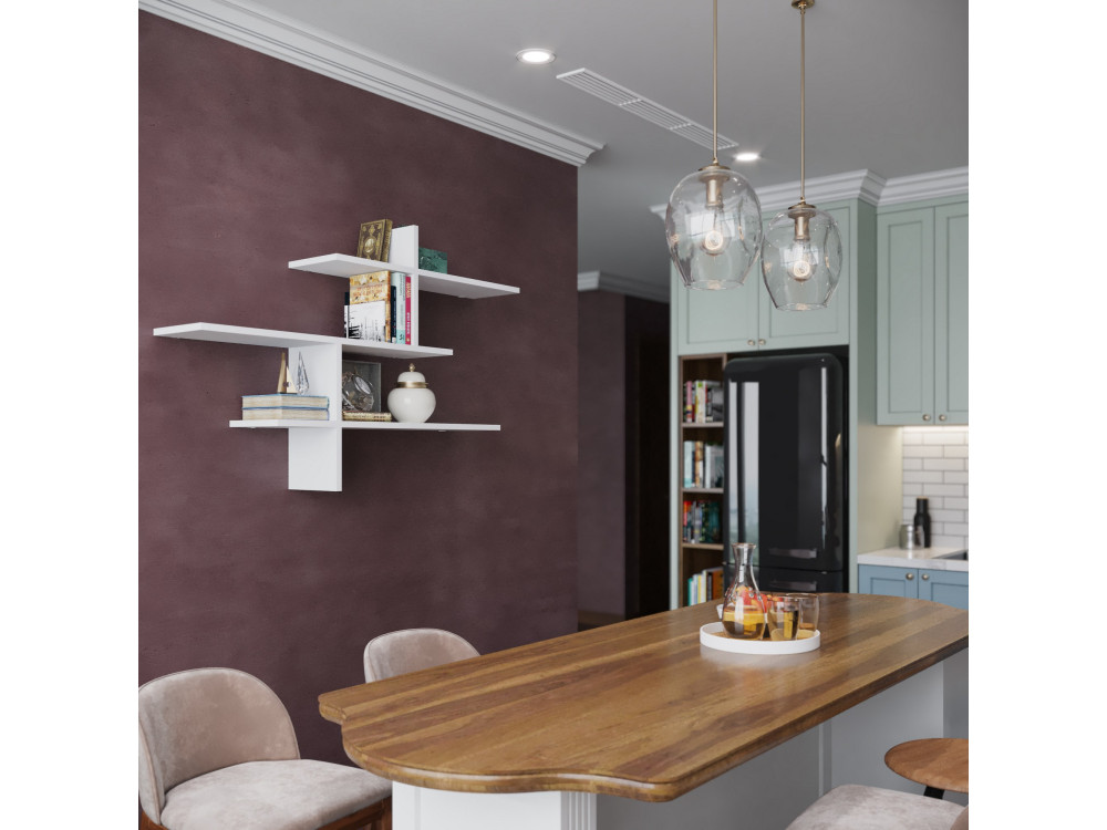Scaffale da parete in legno "Leo" - 123 x 22 x 80 cm - Bianco