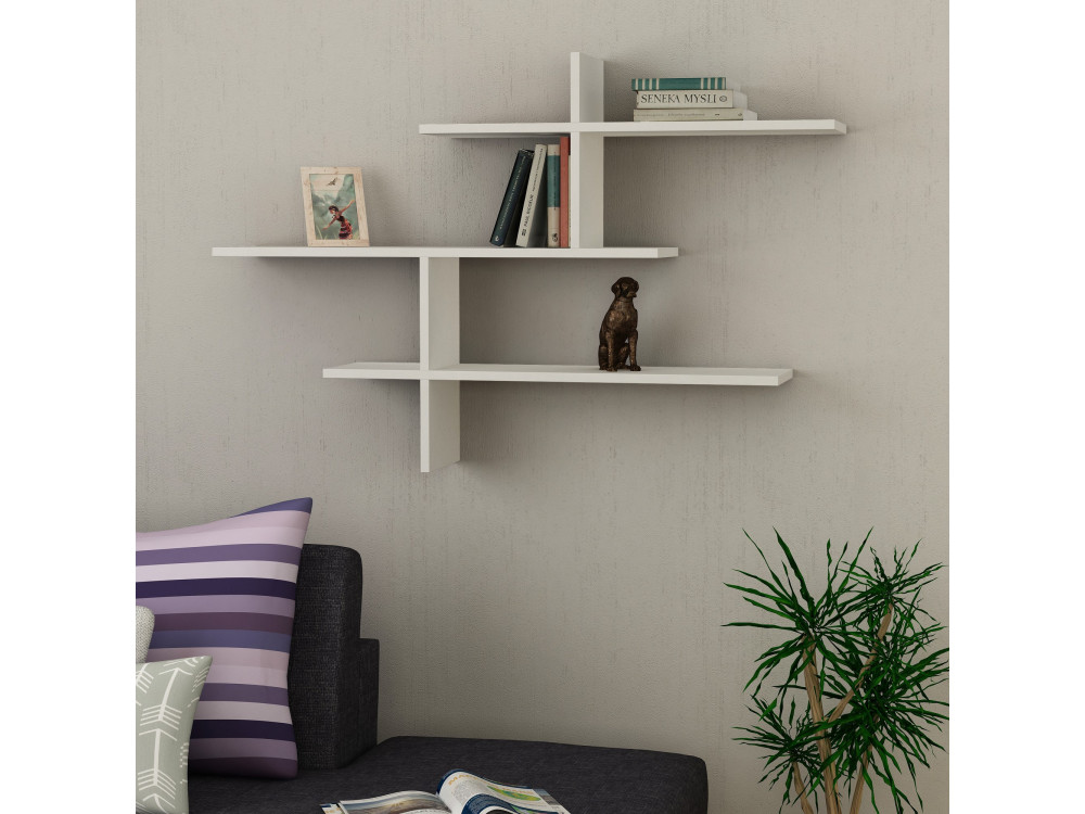 Scaffale da parete in legno "Leo" - 123 x 22 x 80 cm - Bianco