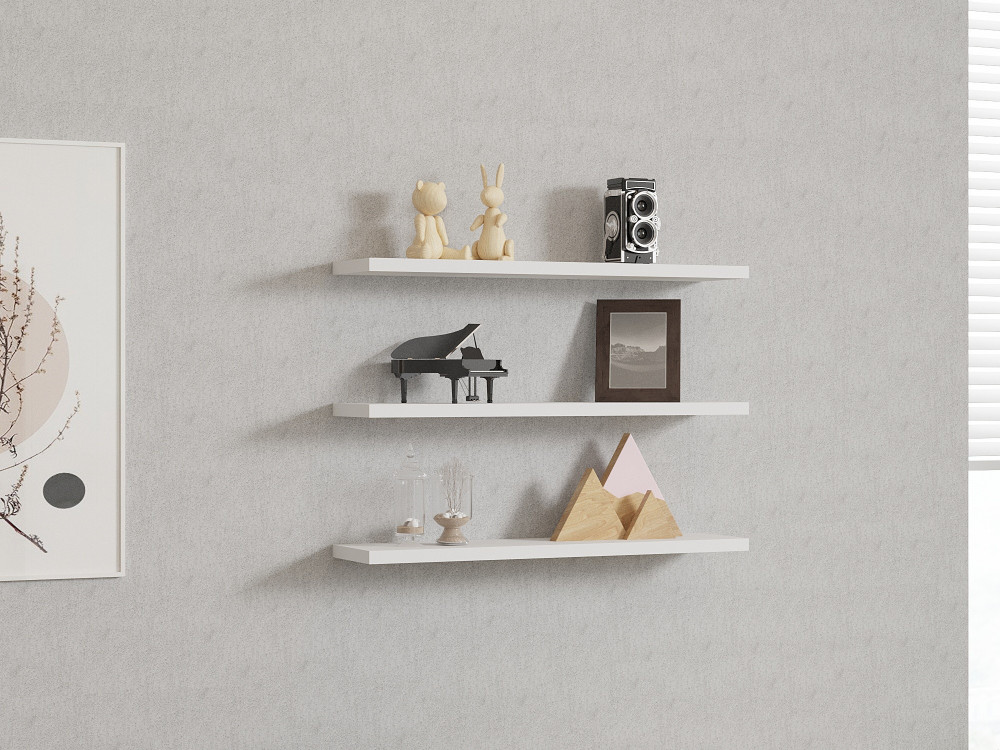 Set di 3 mensole da parete in legno "Boss" - 60 x 1 x 14 cm - Bianco