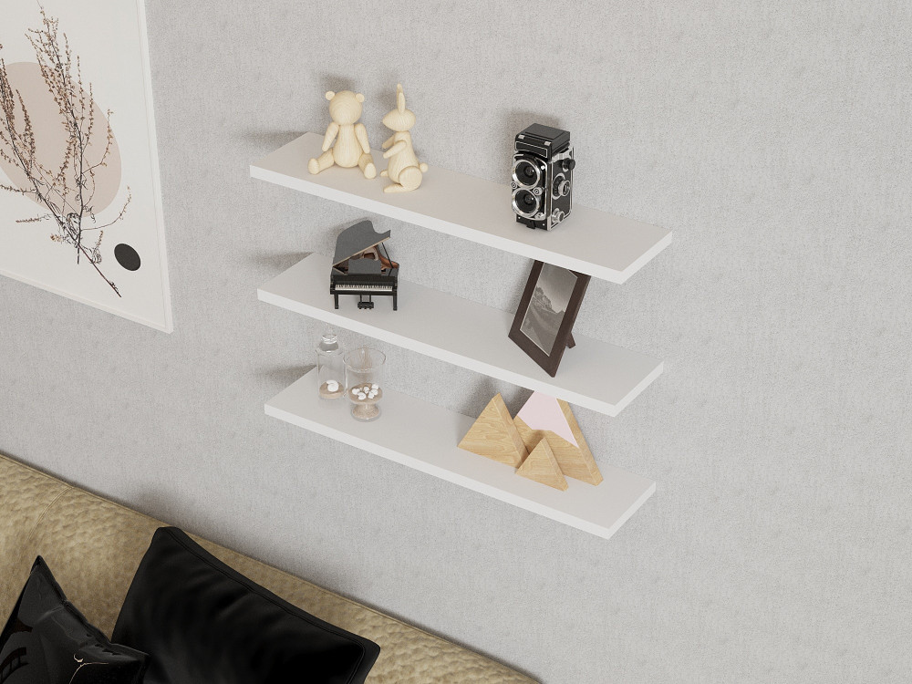 Set di 3 mensole da parete in legno "Boss" - 60 x 1 x 14 cm - Bianco
