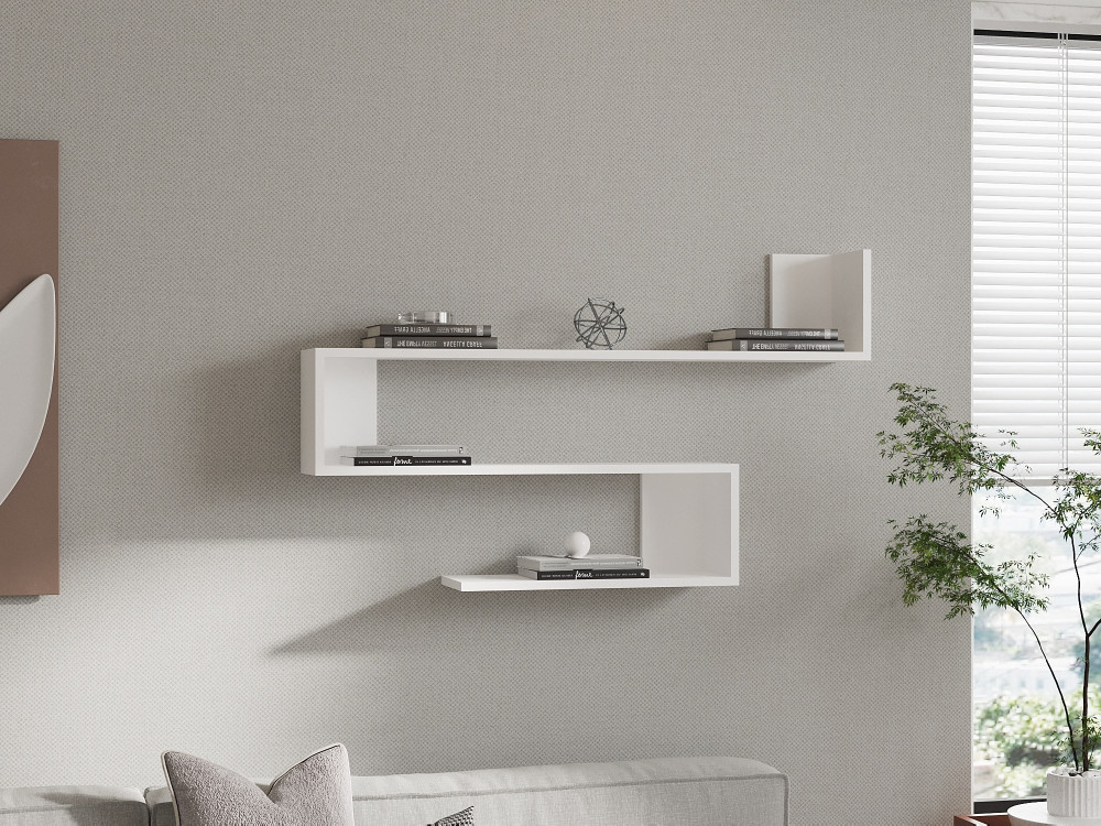 Mensola da parete in legno "Penne" - 120 x 20 x 71 cm - Bianco