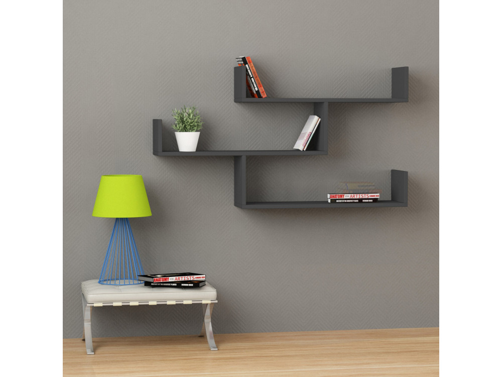 Mensola da parete in legno "Tibet" - 120 x 22 x 67 cm - Antracite
