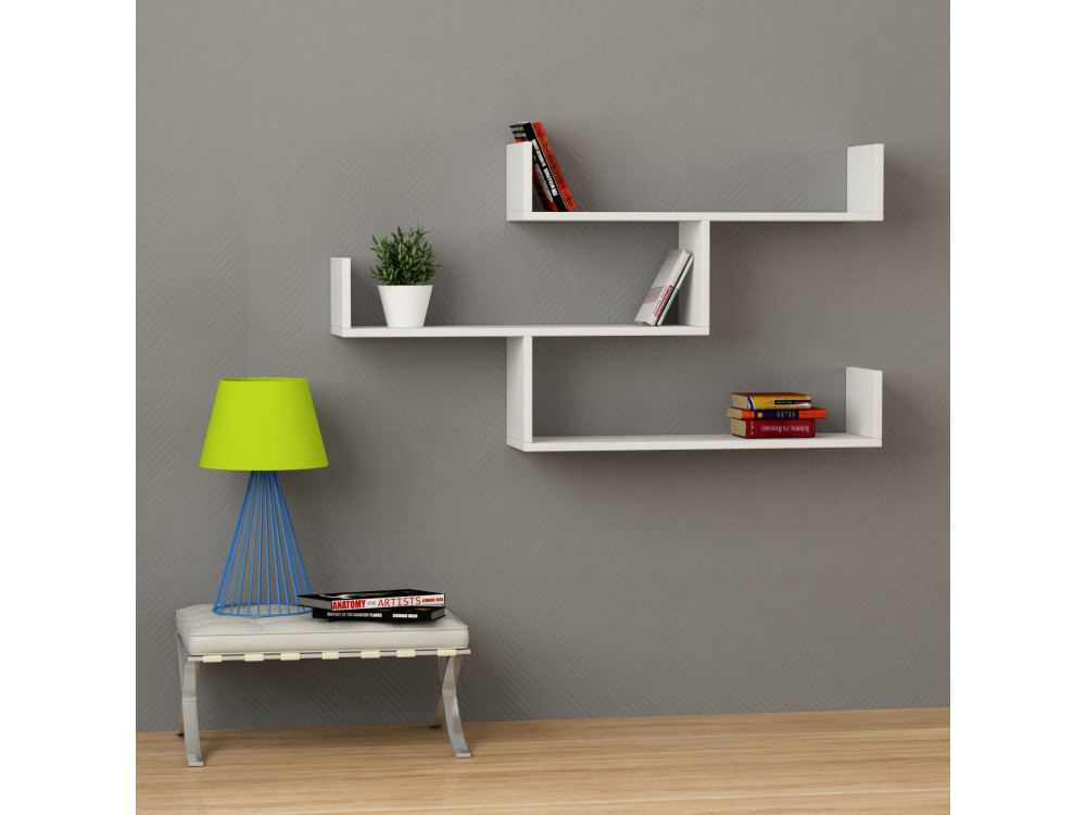 Mensola da parete in legno "Tibet" - 119 x 23 x 66 cm - Bianco